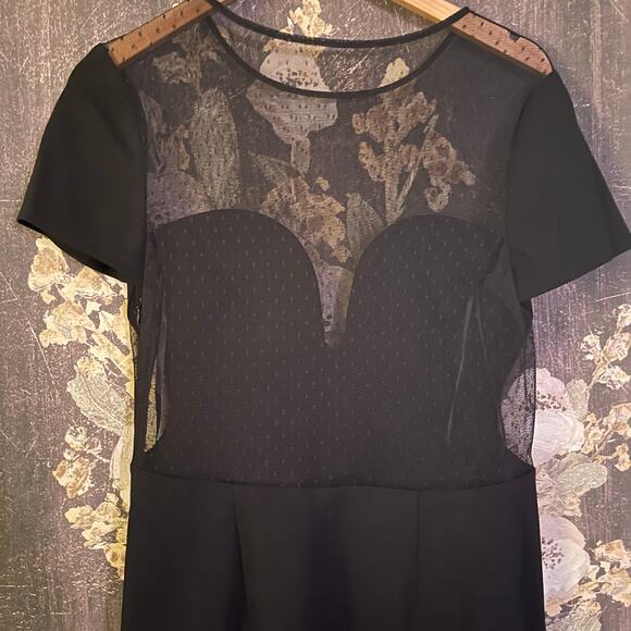 NEW Jill Jill Stuart Women's Black Dotted Mesh Crepe Trumpet Gown Dress Sz 10 - Picture 5 of 11